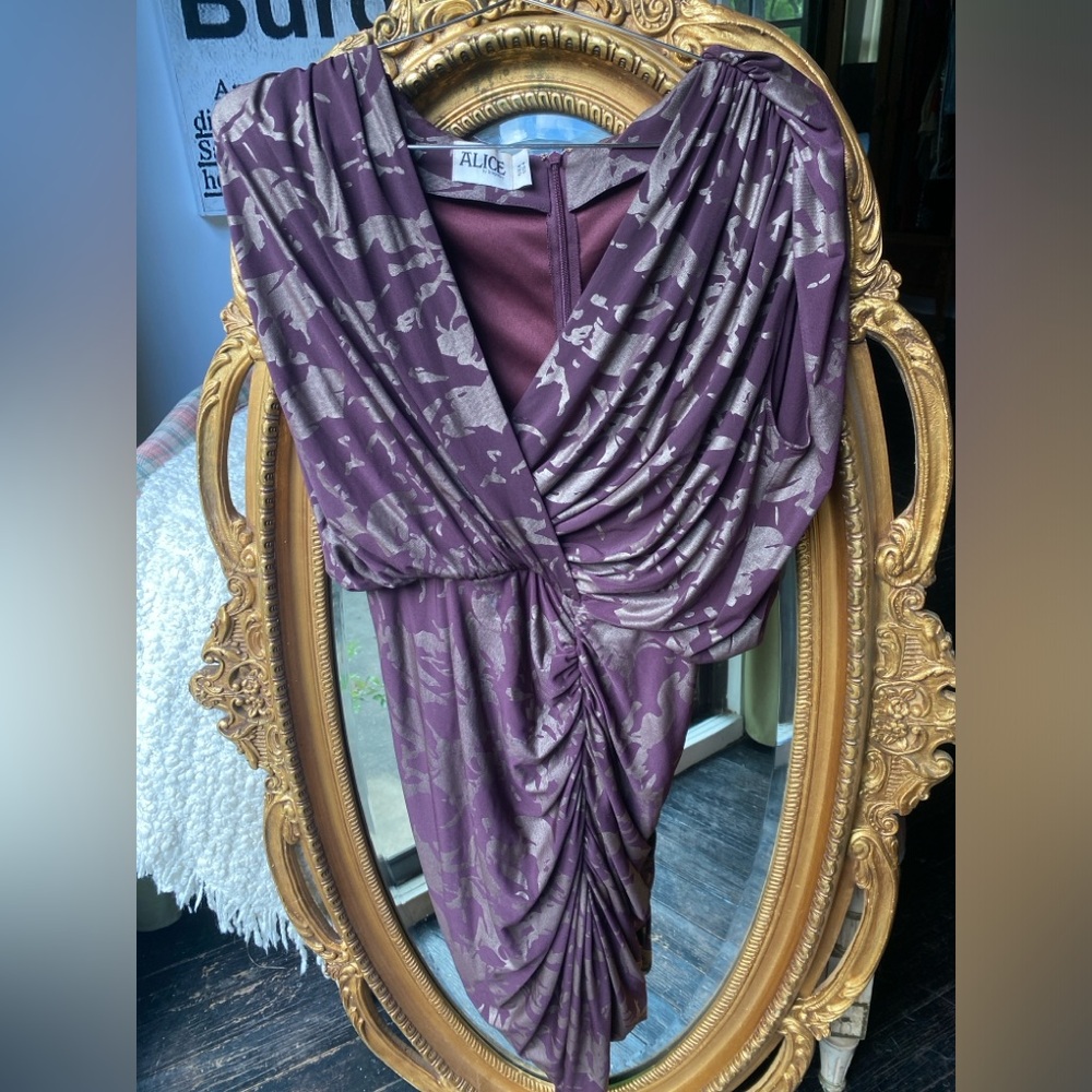 Alice by Temperley Purple and Gold Draped Dress